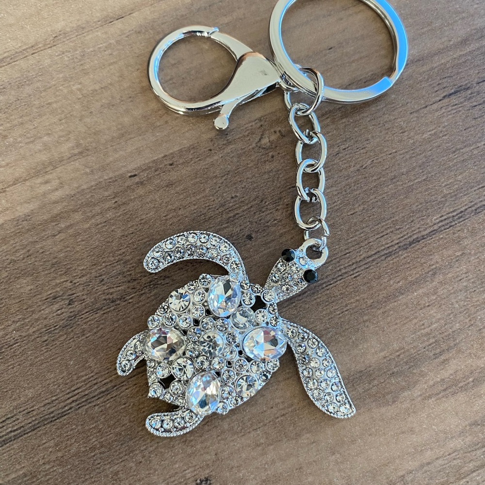 Silver Turtle Keychain with Rhinestones - Picture 1 of 2